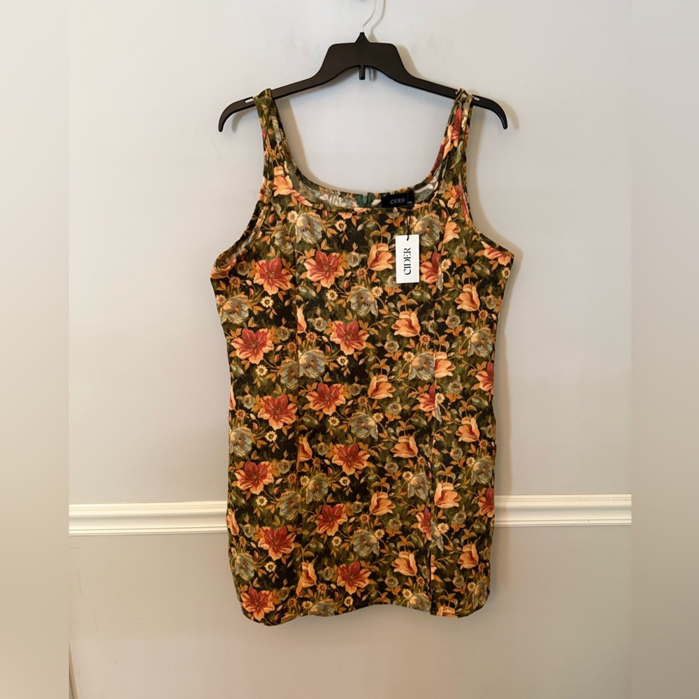 NWT cider fall brown color floral print front slit mini dress. 3XL - Picture 3 of 7